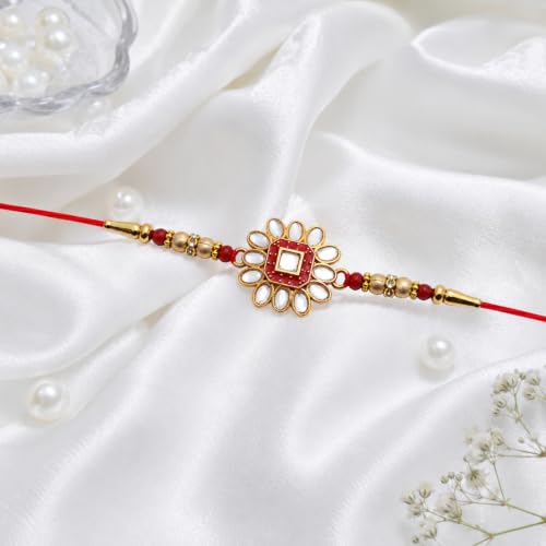 Image of Oblivion Rakhi Set for Brother - Designer Meenakari Rakhi for Brother with Silver Colour Pooja Thali, Pooja Coin, Roli Chawal & Card | Gift Hamper for Raksha Bandhan