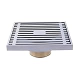 Shower Floor Drain Brass 4 Inch Square Shower Floor Drain Removable Cover, Bathroom Drainer with Hair Strainer for Kitchen Washroom Garage Basement