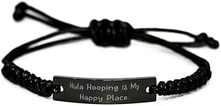 Joke Hula Hooping Black Rope Bracelet, Hula Hooping is My Happy Place, Present for Friends, Gag Gifts from