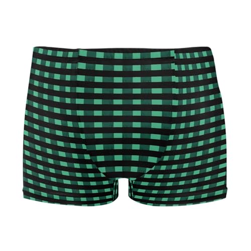 Green Buffalo Check Plaid Mens Swim Trunk Swimwear Bathing Suit Swim Brief Square Leg Board Short S B0403538