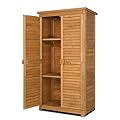 Outvita Outdoor Storage Cabinet, 63in Wooden Garden Tools Shed with 2 Lockable Doors, 3 Adjustable Shelves, Waterproof Roof for Yard Garge Patio Deck Porch, Natural