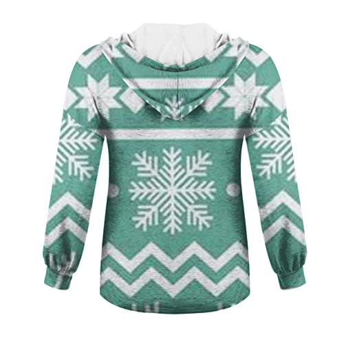 Moletom feminino com capuz de Natal clássico Papai Noel floco de neve cervo coração grande 1/4 botão