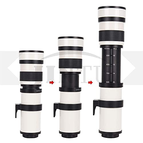 Jintu 420-800Mm F/8.3 Telephoto Lens Camera Zoom Lenses With T Mount Adapter For Canon Eos 4000D 2000D 1200D 80D 90D Rebel T3I T4I T5 T5I T6 T7 T6I T7I Sl1 Sl2 5D Iii Iv 6D 7D Ii 60D 70D 77D White #TOP1