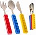 Toddler Utensils and Brick Toys - Set of 3 Interlocking Block Kids Silverware - Toddler Fork and Spoon Set with Toddler Knife for Kids - Non-BPA Kids Cutlery and Kid Safe Stainless Steel Silverware