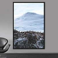 Framed Canvas Wall Art Group of Birds Beach Birds Expressive Group Multicolor Photography - 16x24 inches