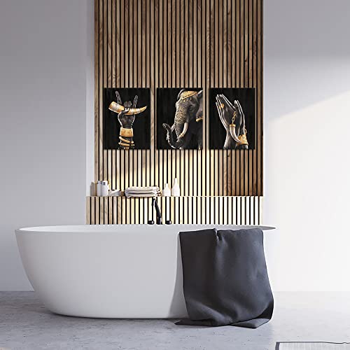 Canvbay 3 Piece African Elephant Canvas Prints Wall Art Painting American Black Women Hands With Ivory Golden Artwork Modern Picture For Living Room Bathroom Home Decor 12X16Inchx3Pcs #TOP4
