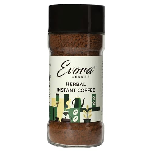 Image of EVORA GREENS Herbal Instant Coffee (100 Grams) - 100% Pure Arabica & Robusta Powder | Make Strong, Instant Hot, Cold, Black Coffee |- Glass Coffee Jar