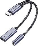 🎧【Mit digitalem Chip für Headsetfunktion】Maximale Unterstützung für die Audio-Abtastrate von 24 Bit/96 kHz. Dieser USB-C-Audioadapter verfügt über einen integrierten DAC-Chip, der HD-Audio bietet, um digitale Audiosignale in analoge Audiosignale umzuwandeln und dabei 100 % die ursprüngliche Klangqualität des Kopfhörers zu erhalten