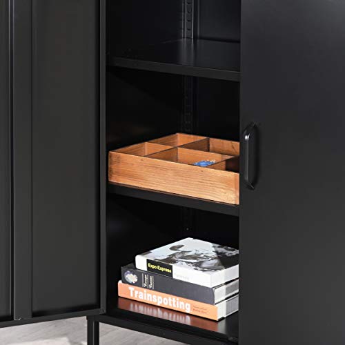 Furniturer Double Door Modern Style Metal Cabinet With 3 Shelves For Living Room Bedroom Office Storage Lockers, Black #TOP2