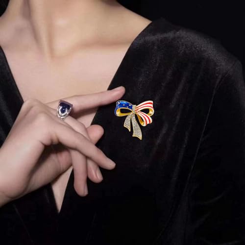 Image of MLEPUS Rhinestone Bow Brooch Brooch Pin for Women Men Fashion Elegant Vintage American Flag Patriotic Pin Lapel Pin Clothing Accessories Independence Day Gift