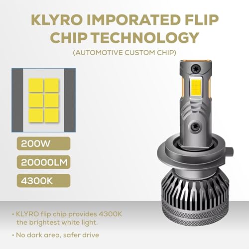 Image of klyro LED Headlight Bulb for Car 200W 20000LM 4300K Warm White Light | Plug & Play Waterproof LED Headlamp | High Visibility Night Driving Light | Pack of 2 HIR (9012)