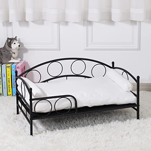Pet Bed Couch, Dog Bed With Black Metal Frame And Detached White Thick Cushion For Medium Dog Summer Using (Black) #TOP3