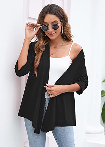 Heymoments Cardigan for Women Black X-Large Draped Open-Front 3/4 Sleeve Lightweight Casual Soft Drape Summer Fall Kimonos Cardigans — view 2