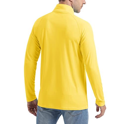 Crysully Men's 1/4 Zip Pullover Long Sleeve Sun Protection Shirt Upf 50+ Fishing Golf Running Polo Shirts Yellow #TOP2