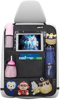 Auto Rückenlehnenschutz Kinder, Wasserdicht Sitzschutz Auto Organizer mit 12 Zoll Tasche für iPad/Tablet, Autositz Organizer mit Kick-Matten-Schutz, Schwarz