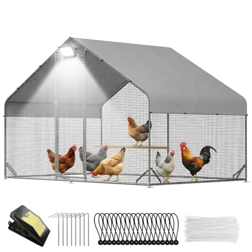 Image of Walk in Chicken Coop with Run, Large Metal Poultry Cage for Backyard