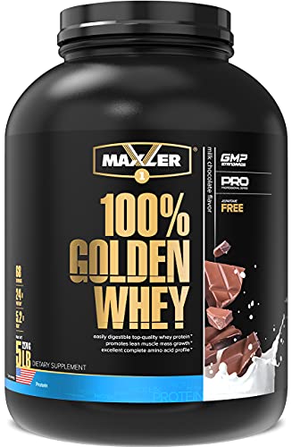 Maxler 100% Golden Whey Protein - 25g of Premium Whey Protein Powder per Serving - Pre Post Intra Workout - Fast-Absorbing Whey Hydrolysate, Isolate & Concentrate Blend - Milk Chocolate Protein 5 lbs