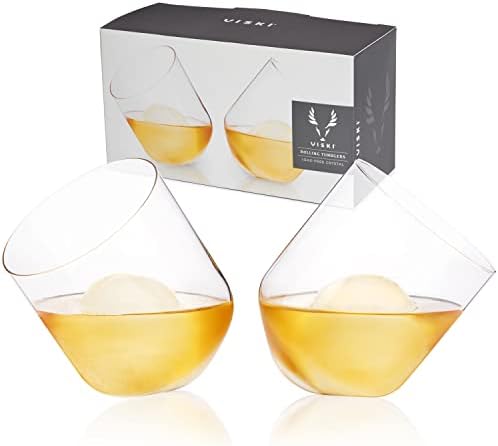 Viski Rolling Crystal Whiskey Tumblers Set of 2 - Premium Crystal Clear Glass, Classic Lowball Cocktail Glasses, Scotch Glass Gift Set - 12 oz