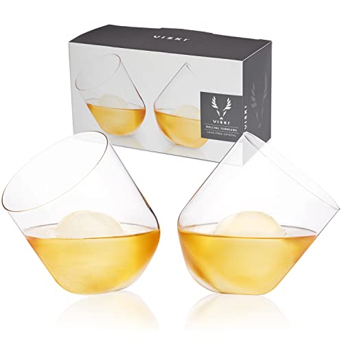 Viski Rolling Crystal Whiskey Tumblers Set Of 2 - Premium Crystal Clear Glass, Classic Lowball Cocktail Glasses, Scotch Glass Gift Set - 12 Oz #TOP30