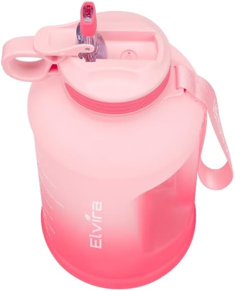 Elvira Bottles, Drinking bottles for sports, Half Gallon Water Bottle, Large BPA-Free Leakproof Gym Jug with Time Marker for Fitness, Outdoor & Daily Hydration