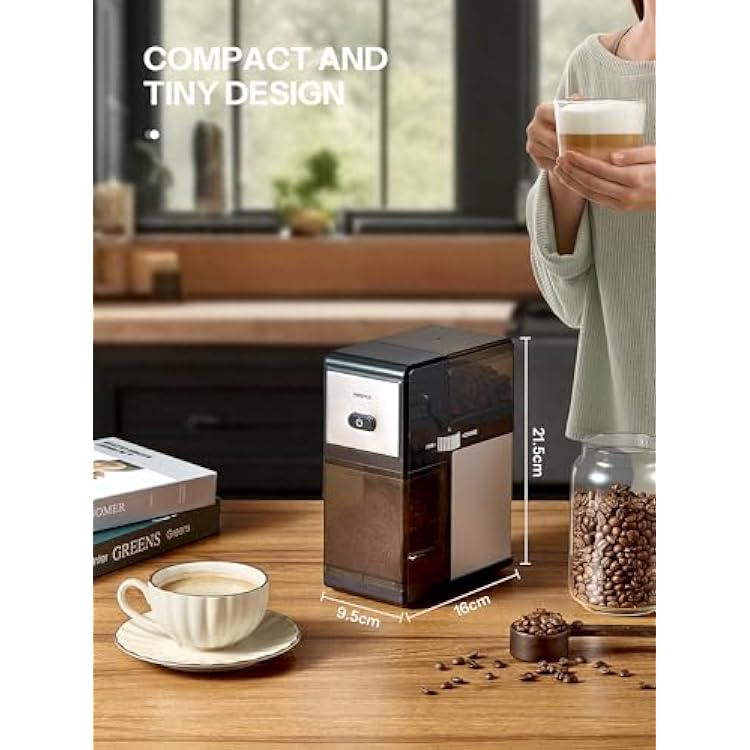 Electric Burr Coffee Grinder, Reemix Automatic Flat Burr Coffee for French Press, Drip Coffee and Espresso, Adjustable Burr Mill, Black+Silver