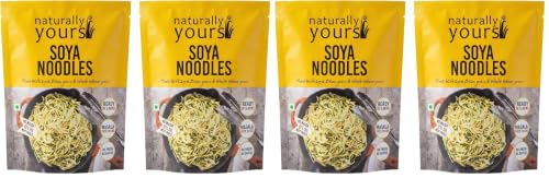 Image of Naturally Yours Soy Hakka Noodles | Soybean & Wheat Protein | No Maida, No Onion No Garlic, Jain Friendly, Vegan, Preservative Free, No MSG | High Protein & Fiber | Tastemaker Inside | 180g Pack of 4