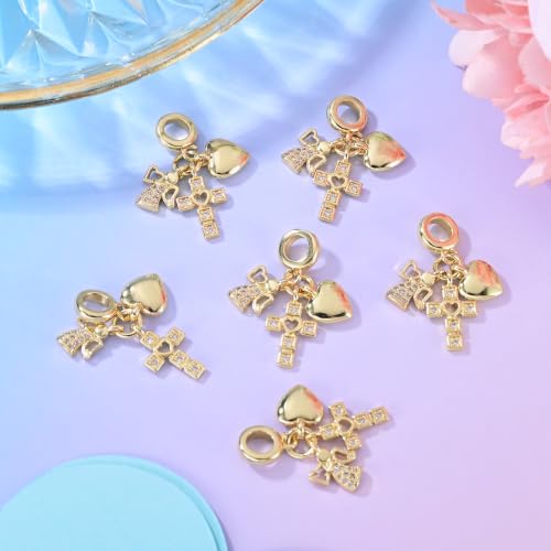Image of 6Pcs Cubic Zirconia Cross Angel Heart Charms