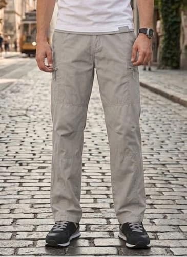 Image of Men's Cotton Cargo Pants |Bottom with 6 Pockets & Drawstring Waist | Breathable Lower with 6 Pockets & Drawstring Elastic Waistband | Casual Bottoms Travel Outdoor
