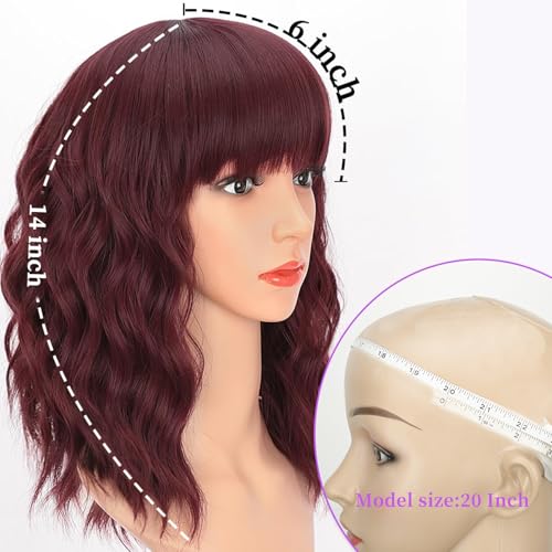 aisi hair curly bob wig with bangs short wavy wine red color wigs for women bob style synthetic heat resistant bob wigs