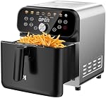 6.3QT Air Fryer Oven with LED Digital Touchscreen, 12 Preset Cooking Functions Air fryers, Bake, Reheat, Keep Warm, Nonstick and Dishwasher-Safe Basket, Stainless Steel/Black