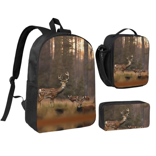Sac à dos d'école imprimé cerf de chasse cartable garçon boîte déjeuner