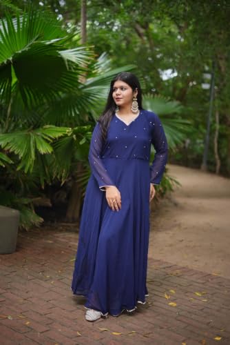 Image of Elegant Fox Georgette Gown with Sequence Work & Moti Lace Dupatta Party & Ethnic for Women