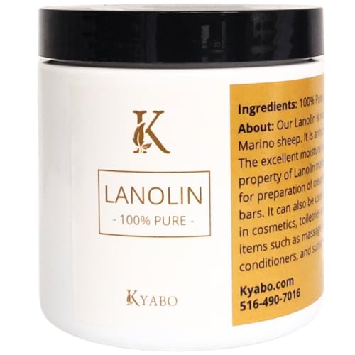 Kyabo Pure Lanolin 1lb Jar – All-Natural Emollient for Dry Skin, Chapped Lips, and More – Moisturizing, Hydrating, and Soothing – Ideal for Skincare and DIY Beauty Products Organic (16oz/1lb Jar)
