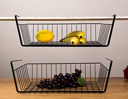 Large 2 Pack Under Cabinet Kitchen Storage Shelf Wire Basket Organizer Hanging Rack Kitchen Office Organization Food Storage Black Home Supplies Accessories 15.75 x 5.51 x 10.24 Inches