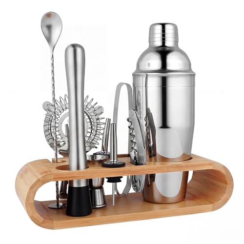 Kit Coquetel Drink Profissional 10 Peças Drink Barman Coqueteleira Inox 750ml Kit Bartender Conjunto Aço Inoxidável Barman com Suporte Coqueteleira Bebidas Mistas Casa Bar Festa