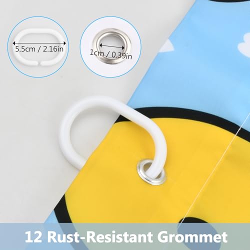 volumoon Ente Duschvorhang, Duschvorhänge mit Kleinem Gelbem Enten, Polyester, Wasserdichter Stoff, Badvorhang Anti Schimmel mit 12 Haken, für Badezimmer, Badewanne, 120 * 180cm