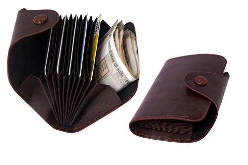Image of Cable World 10 Slots Leather Credit Card Holder Men's Wallet (Brown, 10.5 x 7.5 x 2.5 cm)