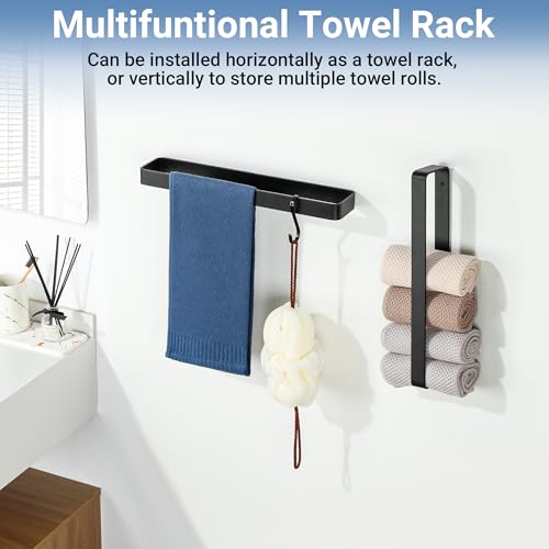 Miniatura 6 de Sayayo Toalleros De Baño 40cm, Toallero Negro Aluminio, Colgador Toalla Baño Para Baño Y Cocina Toallero Pared Instalación Perforada
