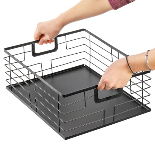 TOPZEA Black Metal Storage Basket for Pantry and Home Organization, 16x12.5x6