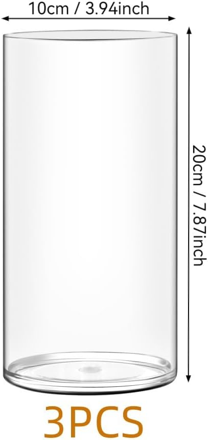 Acrylic Flower Vase Cylinder, 3 Packs, 7.87" Tall Clear Plastic Vase for Centerpieces - Shatterproof Wedding, Event & Home Decor Vase,7.87" Tall Round - 3 Pcs, Clear