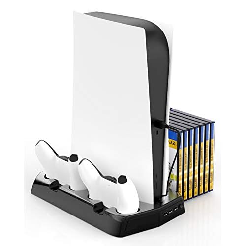 Fisound PS5 DE/UHD All-in-1-Multifunktionsständerhalterungen für PS5 Digital Edition/Ultra HD-Ladedockkühlung Showcase Cooler Dockingstation Ladestation Disc Rack