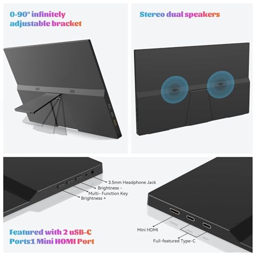 Image of ADREAMER 15.6 inch Portable Monitor FHD 1080P USB-C HDMI HDR IPS with Cover & Speaker, Second External Monitor for Laptop PC Mac Phone Tablet.