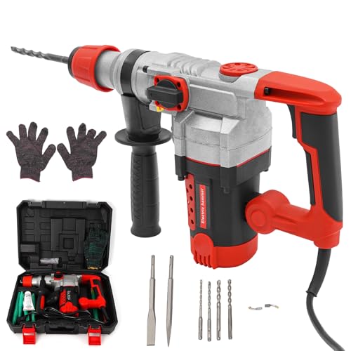 2200W Bohrhammer mit SDS-Plus & Meißel – Elektrische Bohrmaschine Kombihammer mit 3 Funktionen (Bohren/Meißeln/Hammerbohren) 930r/min – Inkl. Transportkoffer & Bohrer-Set für Beton & Stein