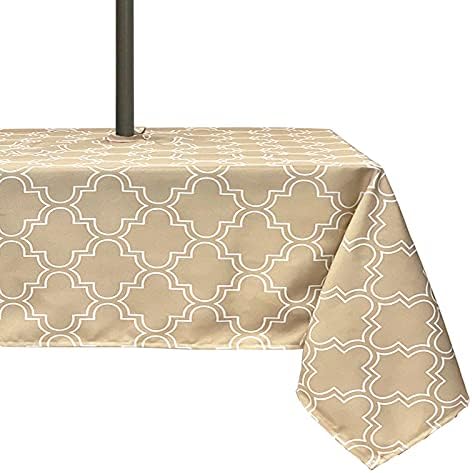 Outdoor Indoor 60x84 inch Rectangle Tablecloth with Umbrella Hole and Zipper,Waterproof Patio Table Cloths, for Spring/ Summer/Family Gatherings/ Party/ Picnic/ BBQS