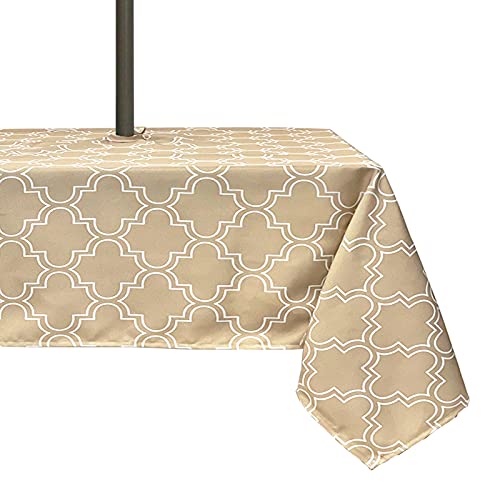 Outdoor Indoor 60X84 Inch Rectangle Tablecloth With Umbrella Hole And Zipper,Waterproof Patio Table Cloths, For Spring/ Summer/Family Gatherings/ Party/ Picnic/ Bbqs #TOP18