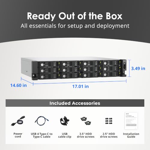 Image of QNAP TL-R1210TC4-RP 12-Bay Rackmount USB 4 Type-C JBOD Enclosure | Redundant Power, Up to 40Gbps Transfer