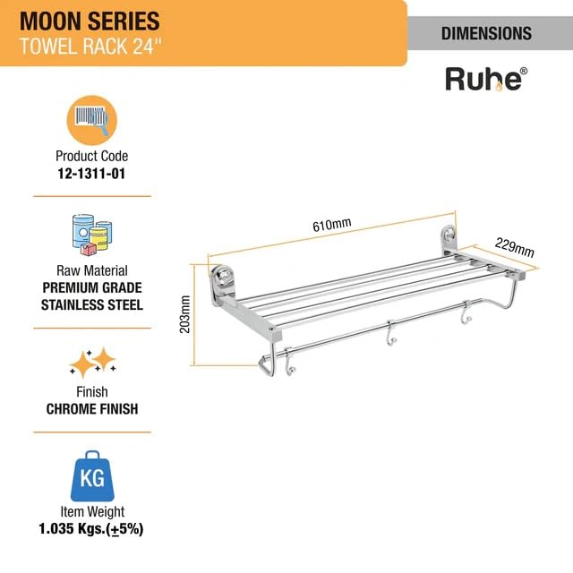 Image of Ruhe Moon Towel Rack Premium Stainless Steel | Towel Cloth Rack /Holder /Stand /Shelf Accessories for Bathroom and Kitchen | 24 Inches