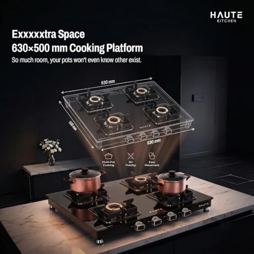 Image of Haute Essencia Series 2.0 All Black 4 Burner Gas Stove | Manual Ignition | 7mm Toughened Glass | ABS Unbreakable Knobs | Doorstep Service | 7-Year Glass & 2-Year Manufacturing Warranty