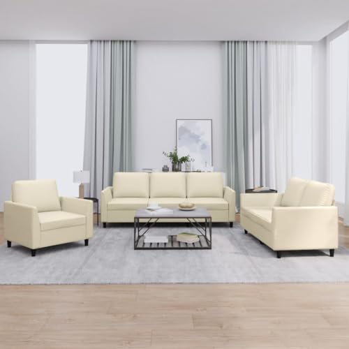 MOBCANT 3-TLG. Sofagarnitur mit Kissen Creme Kunstleder Schlafsofa Couchgarnitur Modulares Sofa Polstergarnitur für Schlafzimmer Büro Empfangsraum Wohnung