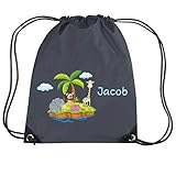 Größe: 34 x 45 cm Mein Zwergenland Turnbeutel Sportsack mit Name Tierinsel, 10 L, Grau